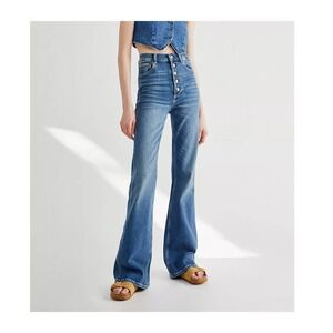 Boyish The Ricky Jeans Sz 31 Flare High Rise Stretch Medium Wash Button Front